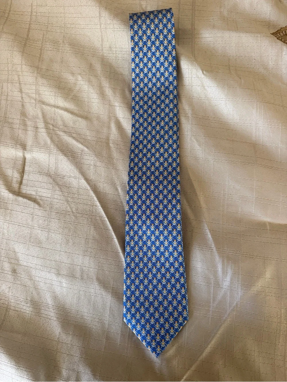Salvatore Ferragamo Blue Silk Tie with Yellow and White Floral Motif